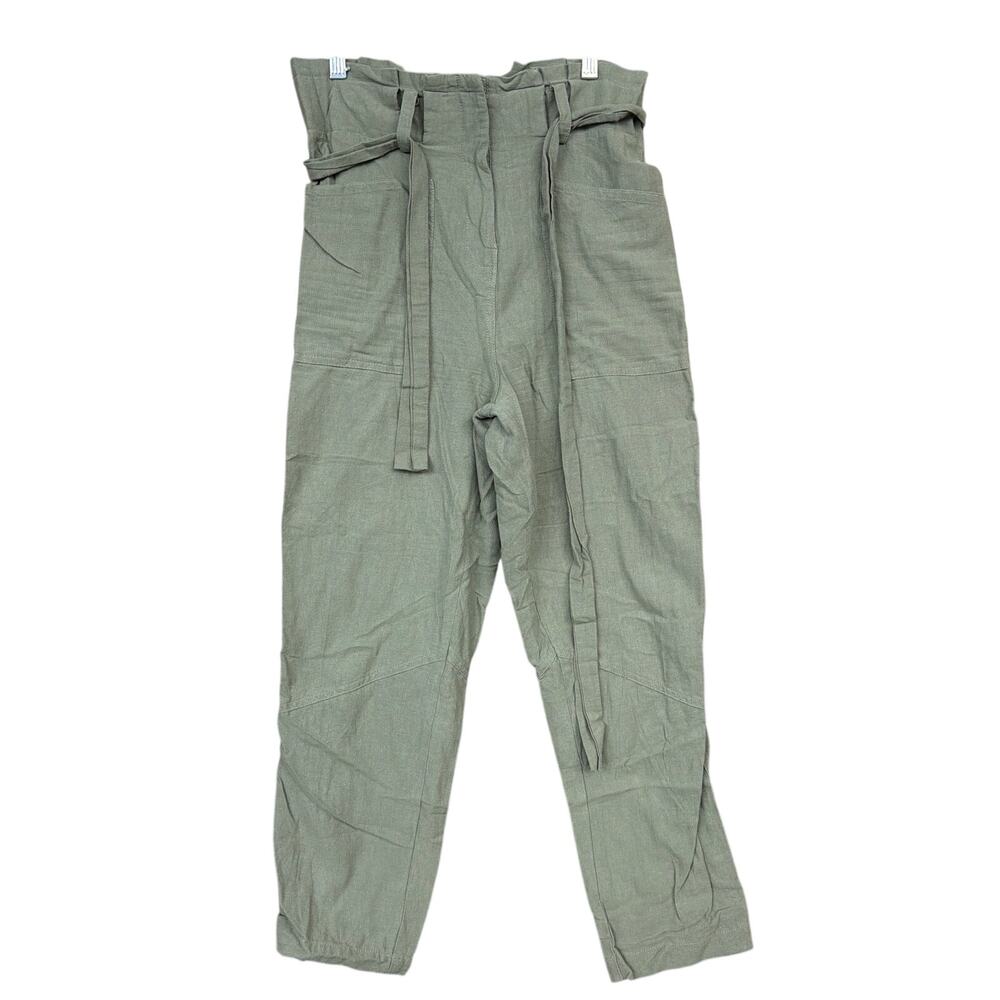 Tea n Rose Womens Pants Green High Rise Belted Pull On Paperbag Small